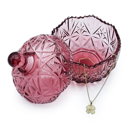 Crystal Glass Candy Snack Barrel Storage Jar Embossed Luxury Cookie Buffet Canister With Lids Jewelry Box Jar Biscuit Containers（Crown-Purplish-Red） - color: Crown-Purplish-Red