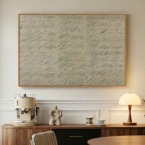Framed Modern Neutral Beige Abstract Wall Art, Minimalist Canvas Prints Paintings for Walls, Contemporary Black Sketch Line Scribble Pictures for Living Room Bedroom Hallway Wall Decor 24x36 In - color: Neutral Lines