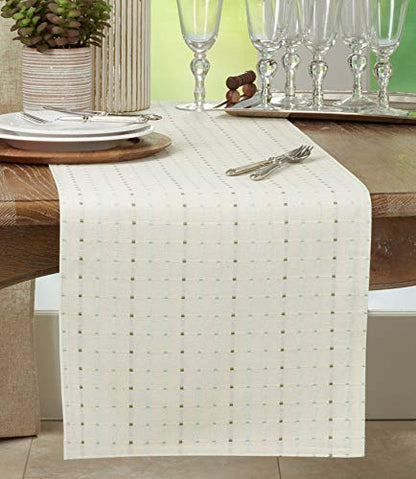 Saro Lifestyle Stitched Line Table Runner, White, 16" x 72" - color: White, size: 16" x 72"