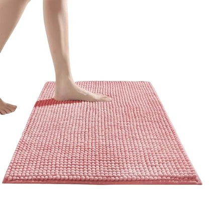 Chenilles Absorbent Bath Mat Rug Floor Carpet for Bathroom and Entryway with Nonslip Backing, Quick Drying Easy to - color: Powder 60cmx90cm