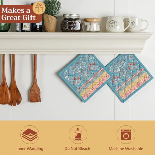 Maison d' Hermine Pot Holders 100% Cotton Potholders (8" x 8", Pack of 1) | Heat Resistant Hot Pads with Loop BBQ Cooking Baking Farmhouse Kitchen Handling Hot Pans Spring Summer - Marquise - color: 001 - Marquise, size: 8" x 8" (Pot Holder Pack of 1)