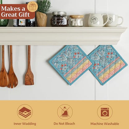 Maison d' Hermine Pot Holders 100% Cotton Potholders (8" x 8", Pack of 2) | Heat Resistant Hot Pads with Loop BBQ Cooking Baking Farmhouse Kitchen Handling Hot Pans Spring Summer - Marquise - color: 001 - Marquise, size: 8" x 8" (Pot Holder Pack of 2)