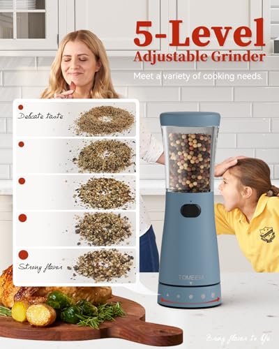 Electric Salt and Pepper Grinder Set with Storage Base, Stainless Steel Rechargeable Salt and Pepper Grinder Set with 4.5 oz Large Capacity, 1.8" Wide Mouth, Adjustable Coarseness, Ideal for Kitchen - color: Blue