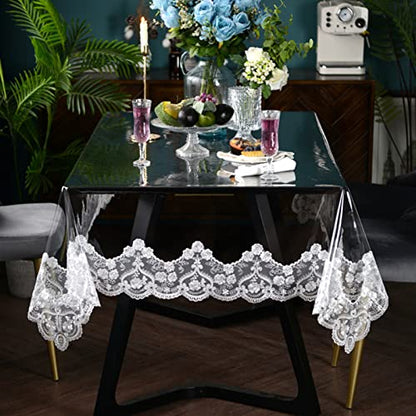 Dimatic Clear Plastic Waterproof Tablecloth, Vinyl PVC Round Table Cloth with Lace Macrame, Oil Spill Proof, Table Cover for Dining Tables, Parties and Holidays (White, Round - 60 Inch) - color: White, size: 60" (Round)