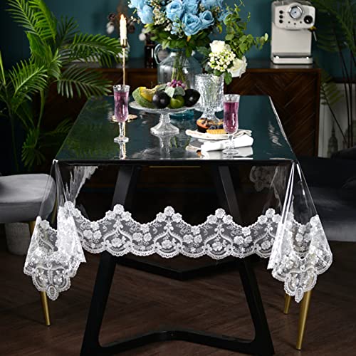 Dimatic Clear Plastic Waterproof Tablecloth, Vinyl PVC Round Table Cloth with Lace Macrame, Oil Spill Proof, Table Cover for Dining Tables, Parties and Holidays (White, Round - 70 Inch) - color: White, size: 70" (Round)