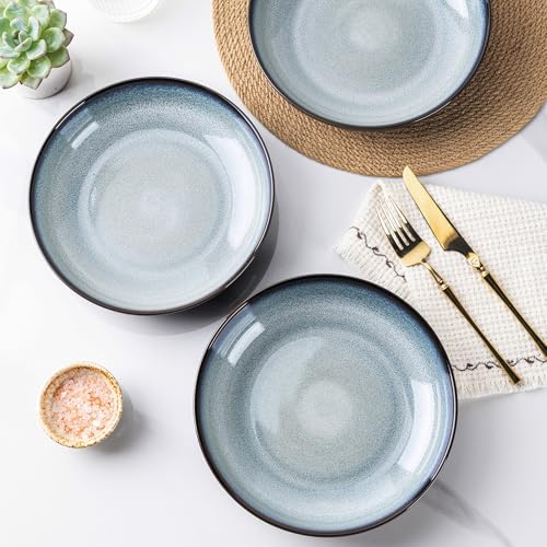 LERATIO 8.5" Ceramic Pasta Bowls Set of 4,38oz Large Stoneware Bowls Set | Reactive Glaze Serving Bowls Set,Wide Bowl for Pasta,Salad,Fruit & Noodles,Housewarming & Wedding Gift-Light Green - color: Blue White, size: Set of 4
