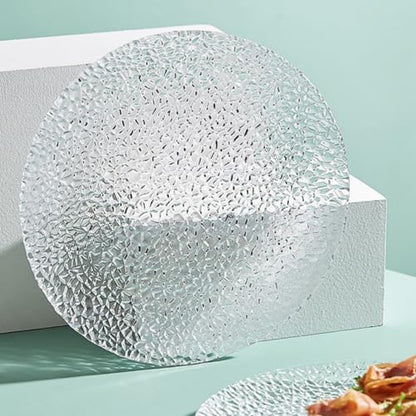 Glass Salad Plates Set of 4, 7inch Crystal Clear Tableware for Dessert, Appetizer, Fruit, Snack, Dishwasher Safe and Stackable, Snowflake Textrued Glass Design (4pcs) (7inch, 4pcs) - color: 7inch, size: 4pcs
