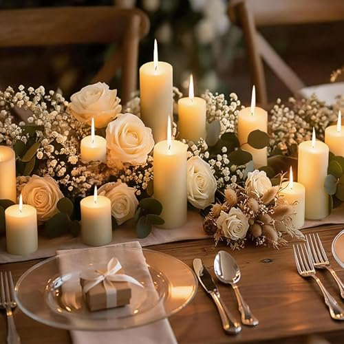 18 Pack Ivory Pillar Candles Bulk Set, 2x3 2x6 2x8 Inch - 6 Each Size, Dripless Smokeless Clean Burning for Wedding Centerpieces, Home Decor, Church, Romantic Ambiance！ - color: 18 Flat-top, size: 2 x 3/6/8 Inch
