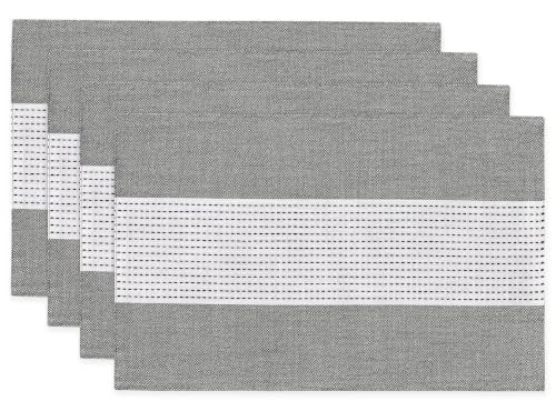 Wracra Linen Placemats Set of 4, Black Macrame Place Mats for Kitchen Table | Stripe Placemats 12 x 18 Inch; Heat Resistant Table Mats; Premium Cotton Linen Woven Fabric; Delicate Splicing Designs - color: Black, size: 12×18 Inch (Set of 4)