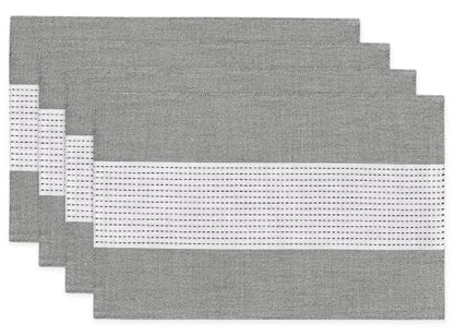 Wracra Linen Placemats Set of 4, Black Macrame Place Mats for Kitchen Table | Stripe Placemats 12 x 18 Inch; Heat Resistant Table Mats; Premium Cotton Linen Woven Fabric; Delicate Splicing Designs - color: Black, size: 12×18 Inch (Set of 4)