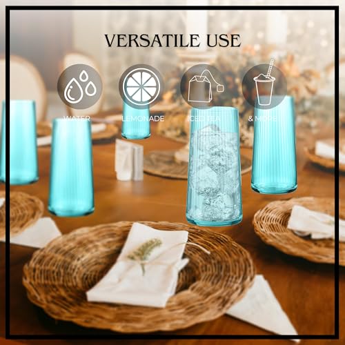 ARTLAND Soho Optic 17.5oz Highball Glass, Set of 4 - Modern Design Elegant Tall Drinking Glasses for Cocktails and More, Durable & Stylish Bar Glassware Essential for Any Occasion (Turquoise) - color: Light Turquoise, style: Highball Glass (4-Piece)