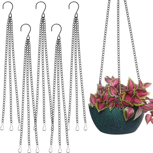 Plant Hanging Chains 5Pcs Black Hanging Basket Chain with Hooks 3 Point 16Inch Flower Plant Pot Replacement Chain Hangers for Bird Feeders,Planters,Lanterns and Ornaments