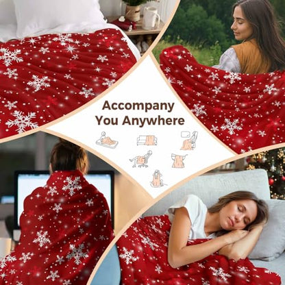 Christmas Throw Blanket, Red White Snowflakes Super Soft Warm Flannel Blankets for Bed Couch Sofa Winter Shiny Stars Xmas Snow Red Lightweight Fluffy Plush Bed Throws 50x60 Inch - color: Red, size: 50''x60''