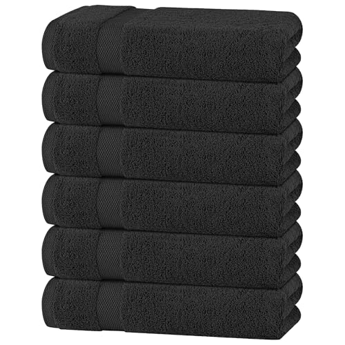 White Classic Wealuxe Black Bath Towels 24x50 Inch, Cotton Towel Set for Bathroom, Hotel, Gym, Spa, Soft Extra Absorbent Quick Dry 6 Pack - color: Black, size: Bath Towels 6-Pack, 24x50 Inches