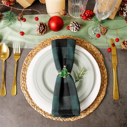 Christmas Tree Napkin Rings Set of 12, Evergreen Xmas Tree Napkin Ring Holders Serviette for Banquet,Dinner Table Decor, Family Dinner, Weddings(Green Xmas Tree) - style: Green Xmas Tree