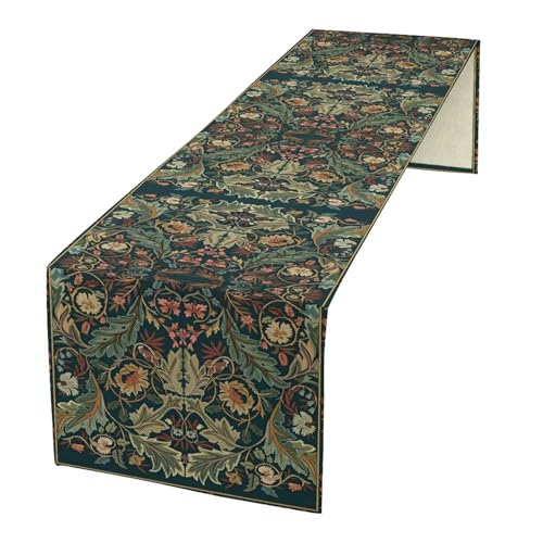 Green Morris Floral Table Runner, Boho Rustic Country Farmhouse Teal Red Rose Pattern for Home Kitchen Table Decor Dining Coffee Room Party Decor 13x36in - color: Vintage-10, size: 13x36in