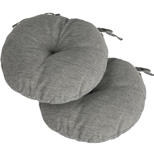 Magpie Fabrics Outdoor 15"x15"x4" Round Bistro Seat Cushions with Ties Set of 2, Tufted Waterproof Patio Floor Chair Pads for Home Garden Balcony Kitchen Office Porch, Heather Grey - color: Heather Grey