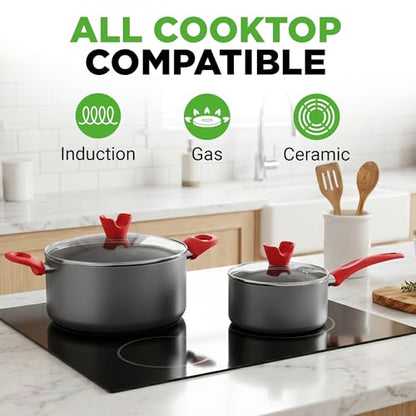 NutriChef 21-Piece Nonstick Cookware Set - PTFE/PFOA/PFOS Free Heat Resistant Lacquer Kitchen Ware Pots Pan w/ Cool-Touch Handles, Saucepan, Fry Pans, Lid, Bakeware, For Gas Electric Ceramic Cooktops - size: 21-Piece Set