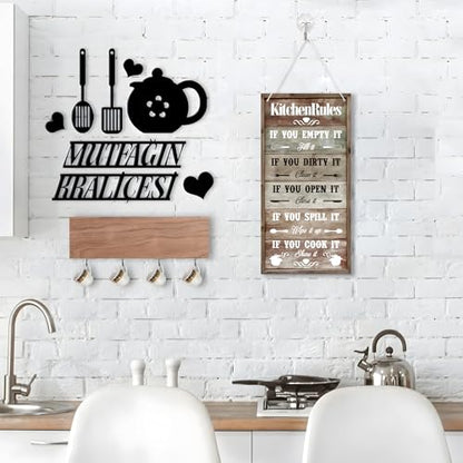 Kitchen Rules Decorative Sign | Rustic Farmhouse Style, Printed Wall Art, Kitchen Hanging Design, 13.7 x 7 inches - color: Kitchen Rules Sign