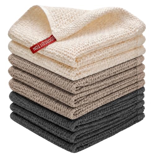 100% Cotton Waffle Weave Kitchen Towels, 8 Pack Dish Cloths for Washing Dishes, Ultra Soft Absorbent Dish Towels, Quick Drying Kitchen Rags, 12x12 Inches, Mixed Color - color: Mixed Color, size: 12 x 12 - 8 Pack