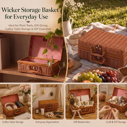 Repotting Mat and Planting Tools, Indoor Plants, Wicker Basket | All-in-one succulent repotting set, pruning shears, snap-corner mat, wicker storage, indoor gardening gift set