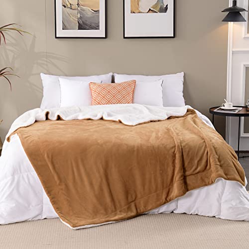 Sherpa Fleece Throw Blanket, Camel, 50x60 inches | Double-Sided Super Soft Luxurious Plush Blanket Throw Size - color: Camel, size: 50"×60"
