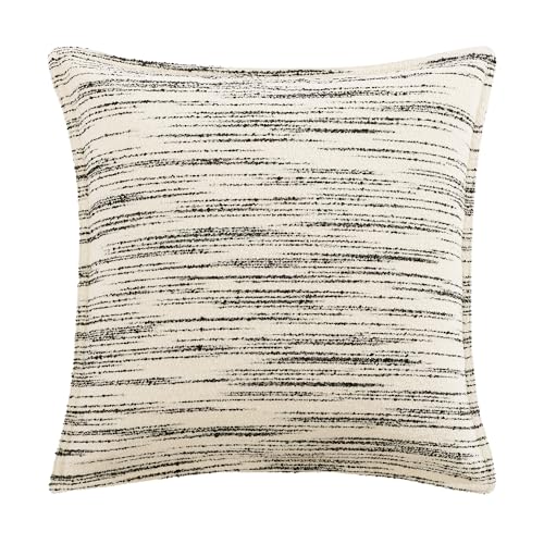 HiEnd Accent Cosmo Euro Sham, 27x27 inch, Ivory Black Soft Plush Boucle Pillow Covers, Woven Striped Pillow Cover, Modern Textured Pillow Covers