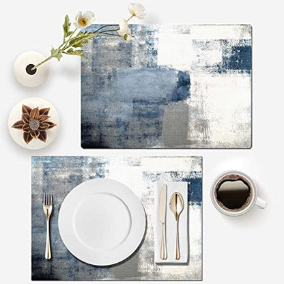 Mcalk Dusty Blue Table Runner and Placemats Set of 6 Pieces, Pink Flower Placemats Modern Art,Abstract Art Cloth Place Mats Indoor for Kitchen,Washable Placemats Linen Material for Dining Table - color: 01grey and Blue