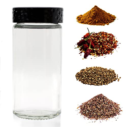 Tianifa 6pcs Black Spice Jars, 3 oz Glass Seasoning Bottles, Spices Container, Empty Spice Jars,Round Spice Bottles with Airtight Plastic Caps with Shaker Lids - color: Black Lids-1, size: 6pcs
