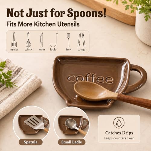 Ceramic Coffee Spoon Rest Spoon Holder for Coffee Bar | Funny Coffee Station Table Accessories, Gift for Coffee Lover, Cute Utensil Rest, Farmhouse Cafe Bar Countertop Decoration - style: Coffee Cup