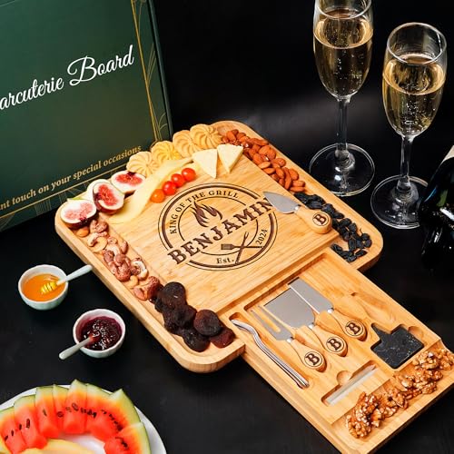 Personalized Charcuterie Board Gifts for Men – Custom Large Cheese Board with Knife & Utensil Set for Fathers Day, Anniversary, Birthday, Christmas Gift Idea for Dad, Papa, Grandpa, Parent