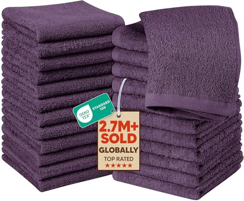 Utopia Towels 24 Pack Washcloths, 12x12 in, 100% Cotton, Plum | Premium 100% Ring Spun Cotton Face Cloths - Highly Absorbent, Fast Drying Soft Feel Fingertip Towels for Daily Use - color: Plum