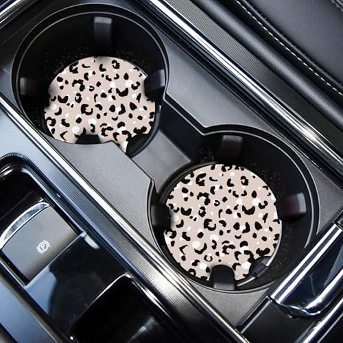 WOCOCN Cute Cup Holder Coasters for Your Car with Fingertip Grip | Auto Accessories for Women & Men,Pack of 2, White Leopard - color: White Leopard