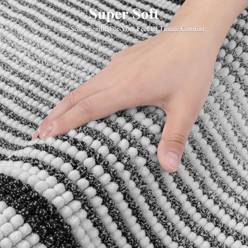 HEBE Chenille Bathroom Rugs Sets 3 Piece, Non Slip Washable Bath Mats Set | Absorbent Bathroom Mat Set, Soft Bath Rugs, Ultra Plush Bath Mat and U-Shaped Contour Toilet Rug Set for Tub Shower, Black - color: Black