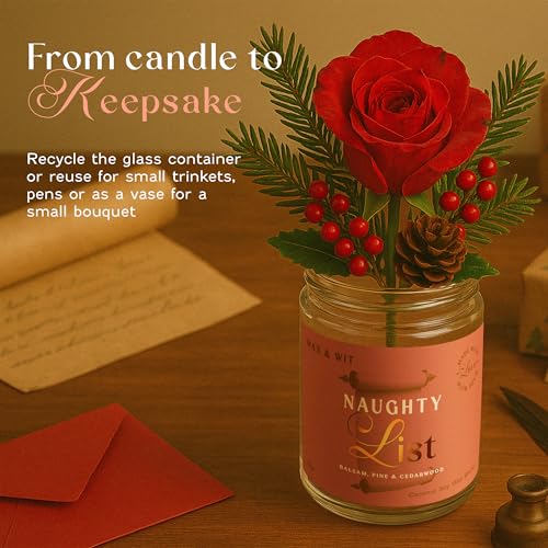 Wax & Wit Christmas Candles Scented – Balsam, Pine, Cedarwood – Fall Candle, Perfect Holiday, Winter, Xmas, Autumn Gifts – 9oz, Soy Wax, 50 Hour Burn - color: Naughty List