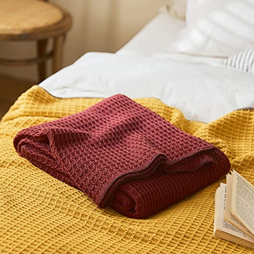 Cotton Waffle Weave Throw Blanket Soft Cozy Waffle Knitted Bed Throws for All Season, Lightweight Reversible Throw Blankets for Sofa Couch Bed (Ginger,63"x51") - color: Ginger