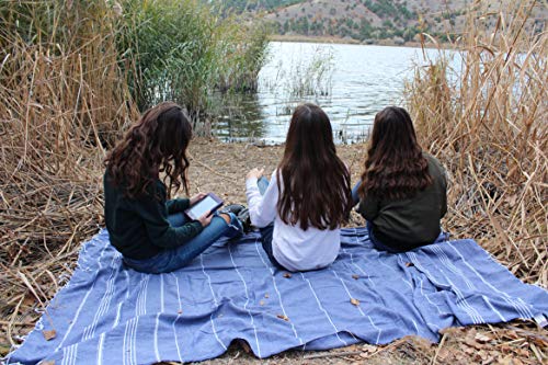 Bersuse Towels Anatolia XL Beach Blanket Throw Blanket Turkish Towel 100% Cotton Extra-Large Quick-Dry Lightweight Premium Peshtemal Towel - 61x82 Inches, Dark Blue - color: Dark Blue