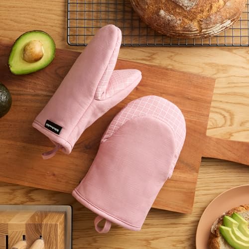 KITCHENAID Gourmet Series Gridlines Mini Oven Mitts 2-Pack Set, Heat Resistant up to 600°F, Soft Silicone Grip, Magnetic Cuff, Dried Rose, 5.5"x9" - color: Dried Rose