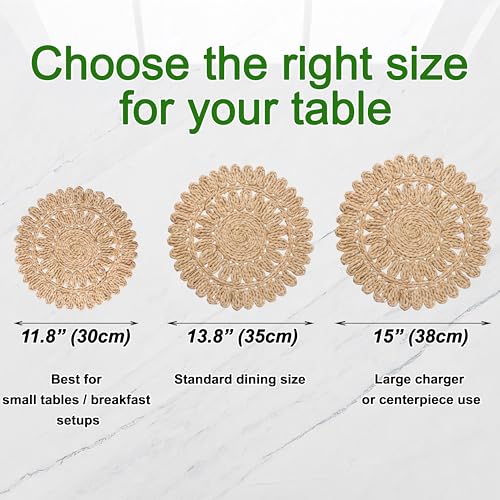 15" Set of 4 Round Corn Husk Placemats | Boho Woven Rattan Table Mats | Farmhouse Wicker Spring Plate Chargers Like Water Hyacinth, Seagrass for Wedding, Party, Christmas, Events - size: Set of 4 (Dia 15)