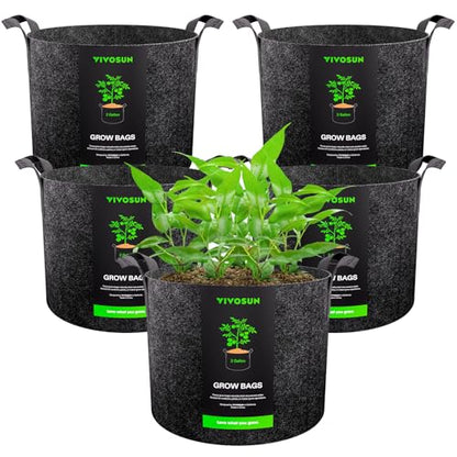 VIVOSUN 5-Pack 2 Gallon Plant Grow Bags Fabric Pots with Handles | 300G Thickened Nonwoven Fabric, Excellent Drainage, Healthy Root Growth, BPA-Free, Reusable - color: Black, size: 2 Gallons