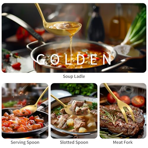 304 Stainless Steel Matte Kitchen Utensils Set, 11 Pcs Long Metal Cooking Utensils Set, Gold Cooking Utensils Set, Dishwasher Safe - size: 11Pcs-Gold