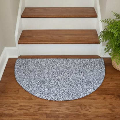 Super Area Rugs Farmhouse Braided Rug Cotton Kitchen Reversible Carpet Blue & White, 20" X 40" Half Circle - color: Blue & White, size: 1'8" x 3'4" (Semicircular)