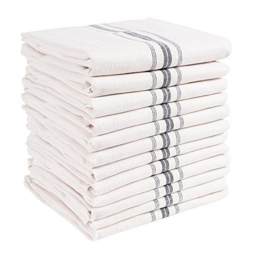 KAF Home Classic Farmhouse Stripe Kitchen Towels, Pure Cotton Dish Towels, Towel Dish Cloths for Cooking, Cleaning, and Dining, Set of 12, Charcoal - color: Charcoal