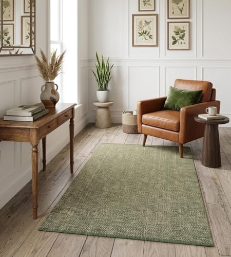 Washable Kitchen Rugs 3x5 Green Natural Woven Bedroom Rug Aesthetic | Cotton Reversible Entryway Rug, Modern Braided Door Mat, Farmhouse Carpet for Living Room Rugs Laundry Outdoor Porch Rug - color: Green/Tan, size: 3' x 5' (Rectangular)