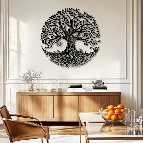 Yemwot Metal Tree of Life Wall Decor, Circle of Life Metal Trees Wall Art, Branch Art, Spiritual Decor, Modern Sculpture Decoration, Living Room Bedroom Decoration (Black-Tree 4, 35"x 35"| 90x90cm) - color: Black-Tree 4, size: 35"L x 35"W