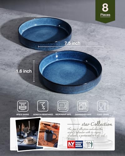 famiware Star 7.5" Pasta Bowls Set of 8, Plate Bowls, Nebulas Blue | Double Reactive Glaze, Microwave & Dishwasher Safe, Lead-free and Cadmium-free, Stoneware Scratch Resistant, Kitchen Bowls - color: Nebulas Blue, size: 8 pcs