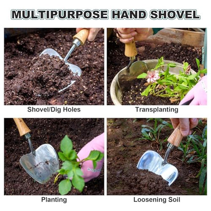 Berry&Bird Potting Trowel, Oversized Garden Hand Shovel with Sharp Blade & Wood Handle, Stainless Steel Gardening Tool for Roots, Planting, Digging, Transplanting, Soil Loosening and Fertilizer Mixing - color: Plus-size Potting Trowel