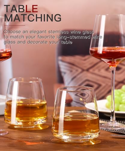 Stemless Wine Glasses Set of 4-15 oz Clear-Modern Hand-Blown Wine Glasses, European Design Crystal Glass For Red & White Wine, Unique Gifts for Wedding, Birthday - style: 4 Count (Pack of 1)