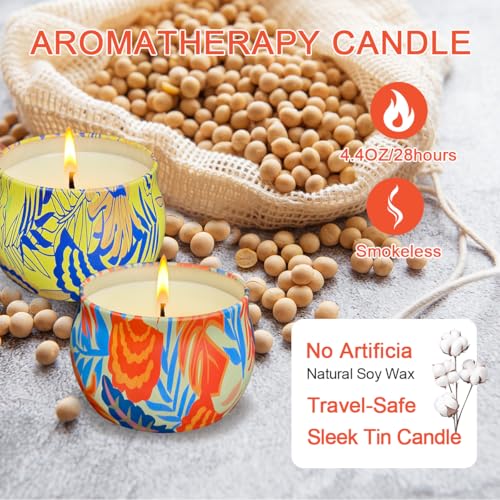 2 Pack Soy Candles Gift Set, 4.4 oz Aromatherapy Candles, Lavender and Rose Scents in Portable Tin Jars - for Home, Travel, Spa, Bath, Yoga
