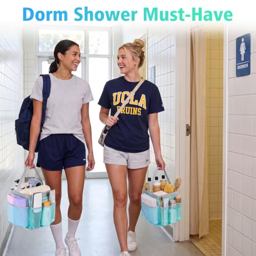 EUDELE Mesh Shower Caddy Portable, 8-Pocket Large Capacity, Quick Dry, Easy Clean, for Beach, Swimming, Gym, Travel - color: Mint Green-Grey
